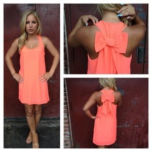 Coral bow t-back dress